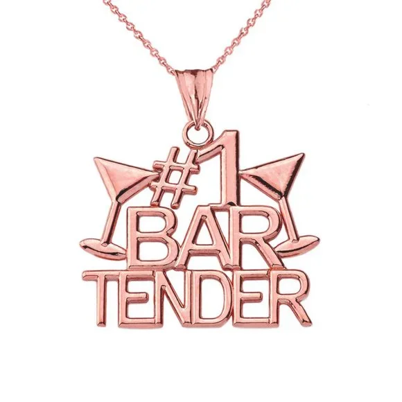 Sterling Silver #1 Bartender Charm Pendant - Elegant Jewelry Gift For Bartenders With Glass Cup Design